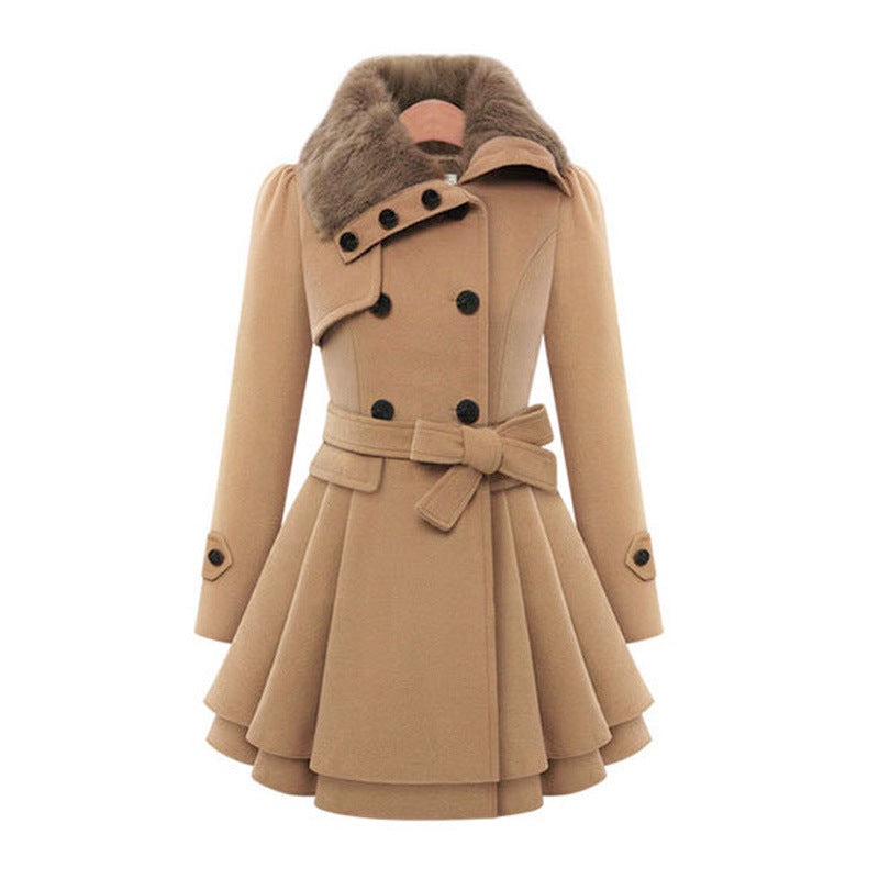 Winslet | Winter Belted Fur Collar Wool Trench Coat