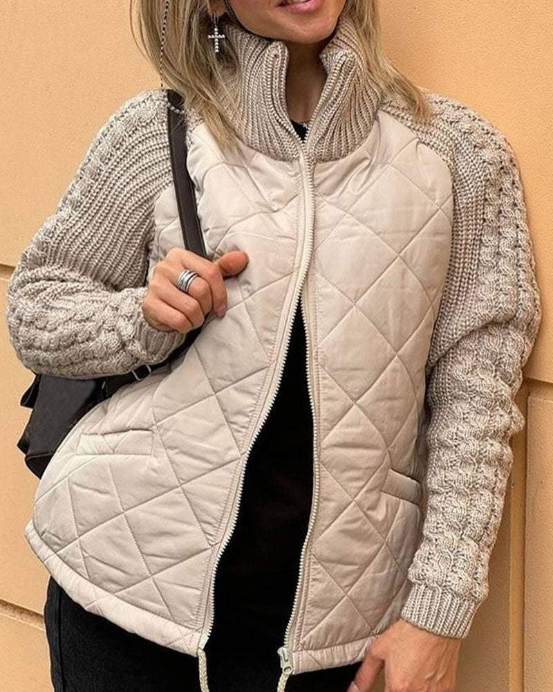 Carys | Winter Quilted Cable Knit Sleeves Puffer Jacket