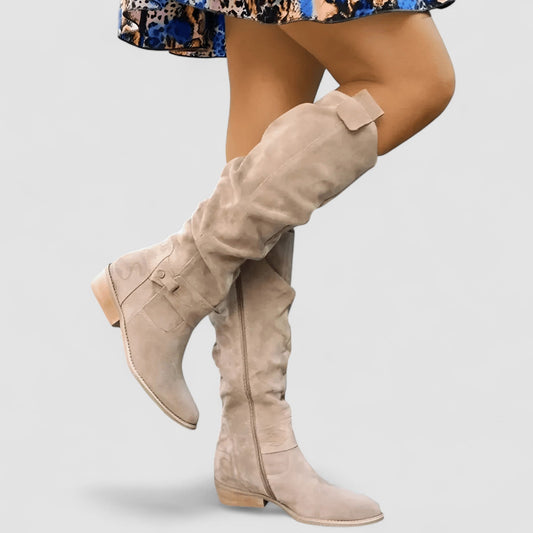 Emily | Suede Slouch Knee High Orthopedic Block Heel Boots