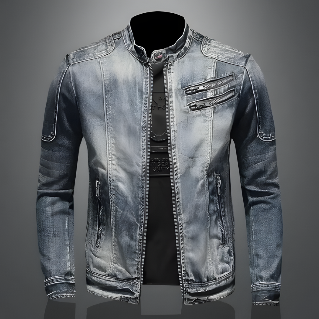 Ivo | Biker-Style Denim Jacket with Studs and Buckles