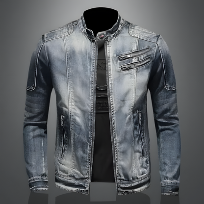 Ivo | Biker-Style Denim Jacket with Studs and Buckles