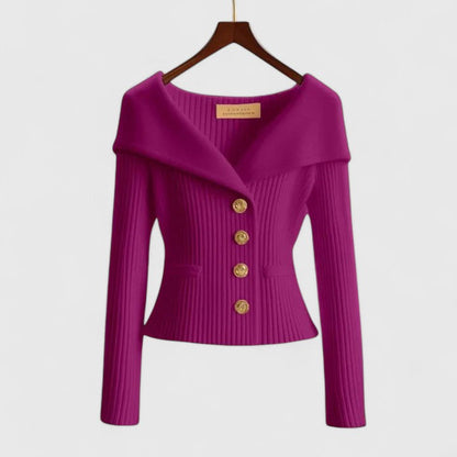 Ava | Portrait Collar Ribbed Knit Cardigan