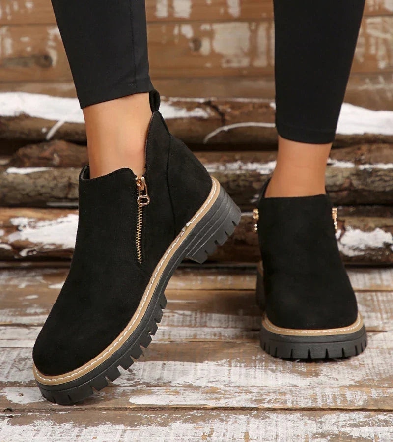Aurelia | Platform Round Toe Side Zip Ankle Boots