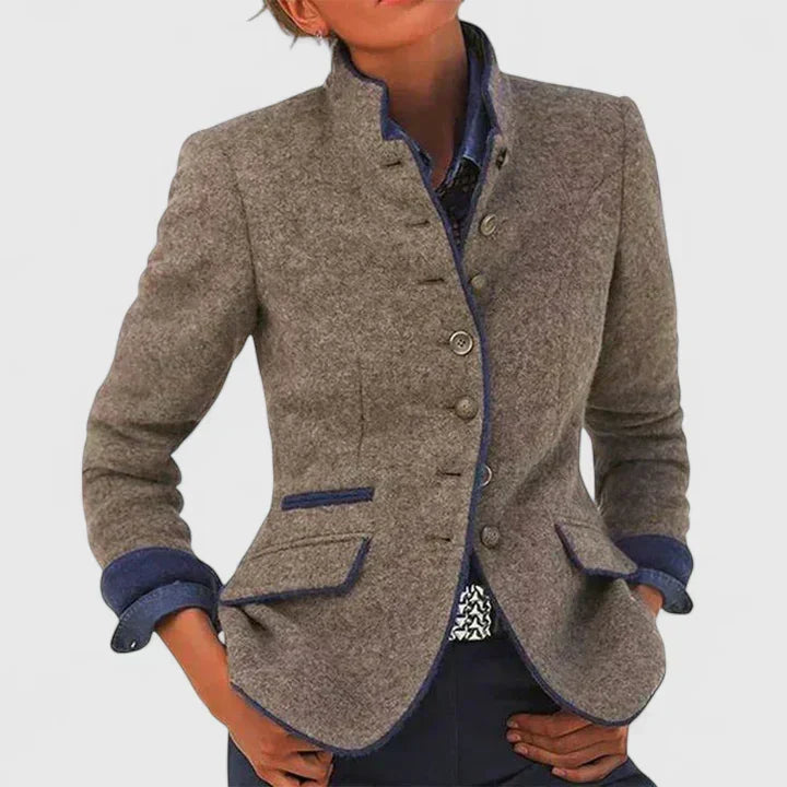 Amelyzahh | High-Collar Long-Sleeve Elegant Cardigan