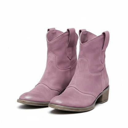 Mia | Suede Western Cowboy Block Heel Ankle Boots