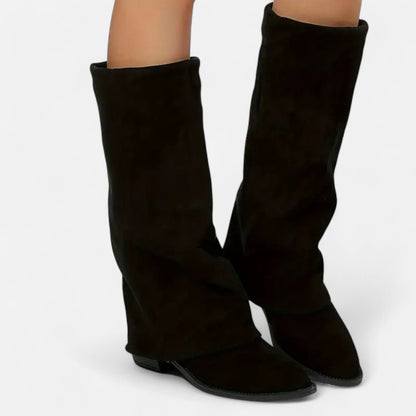 Verona | Foldover Suede Knee-High Block Heel Boots