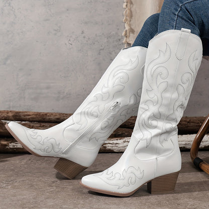 Grace | Embroidered Western Cowboy Knee High Block Heel Boots