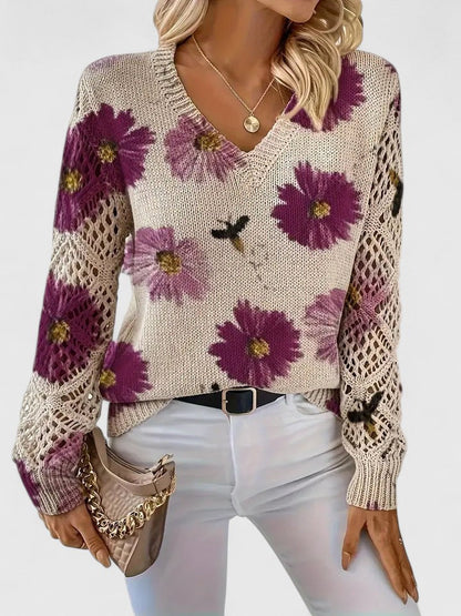 Liza | Floral Knit Lattice Sleeve Winter Cardigan