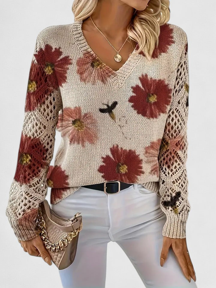 Liza | Floral Knit Lattice Sleeve Winter Cardigan