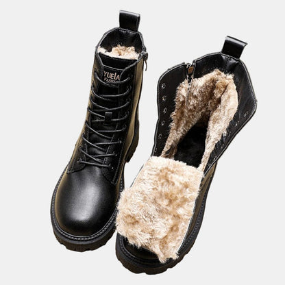 Mari | Faux Leather Fleece Lined Lace Up Black Ankle Boots