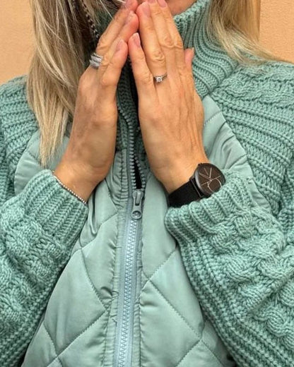 Carys | Winter Quilted Cable Knit Sleeves Puffer Jacket