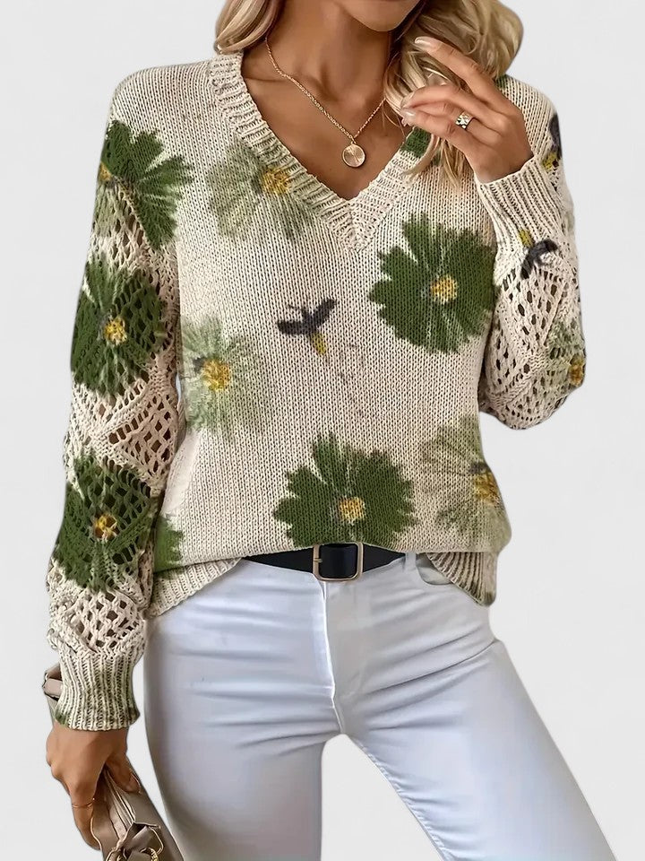 Liza | Floral Knit Lattice Sleeve Winter Cardigan