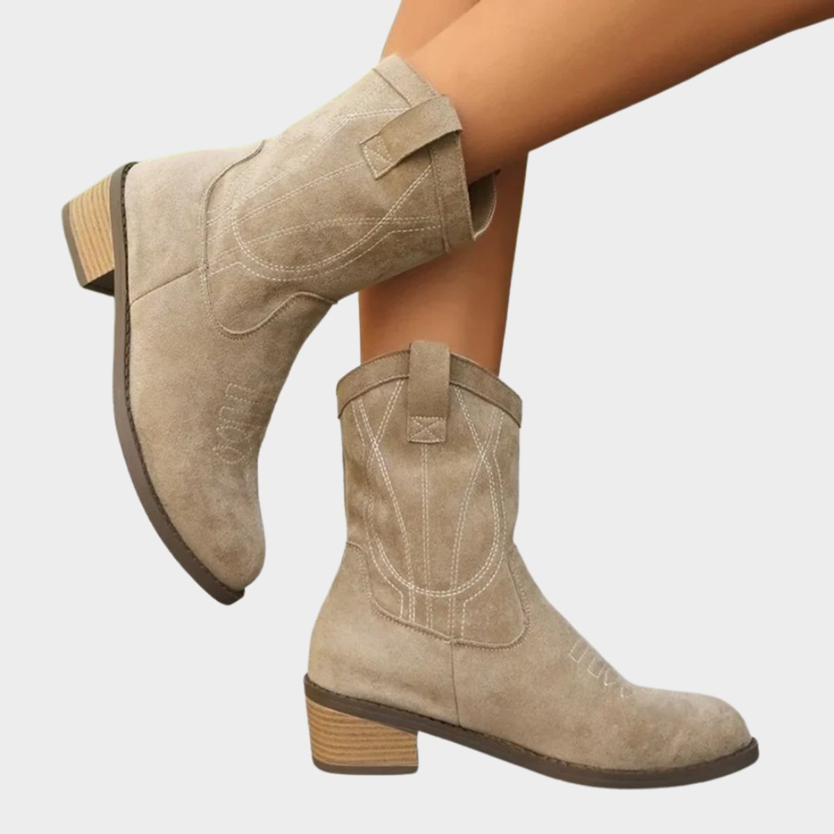 Poppy | Suede Embroidered Western Cowboy Ankle Boots