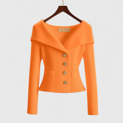 Ava | Portrait Collar Ribbed Knit Cardigan