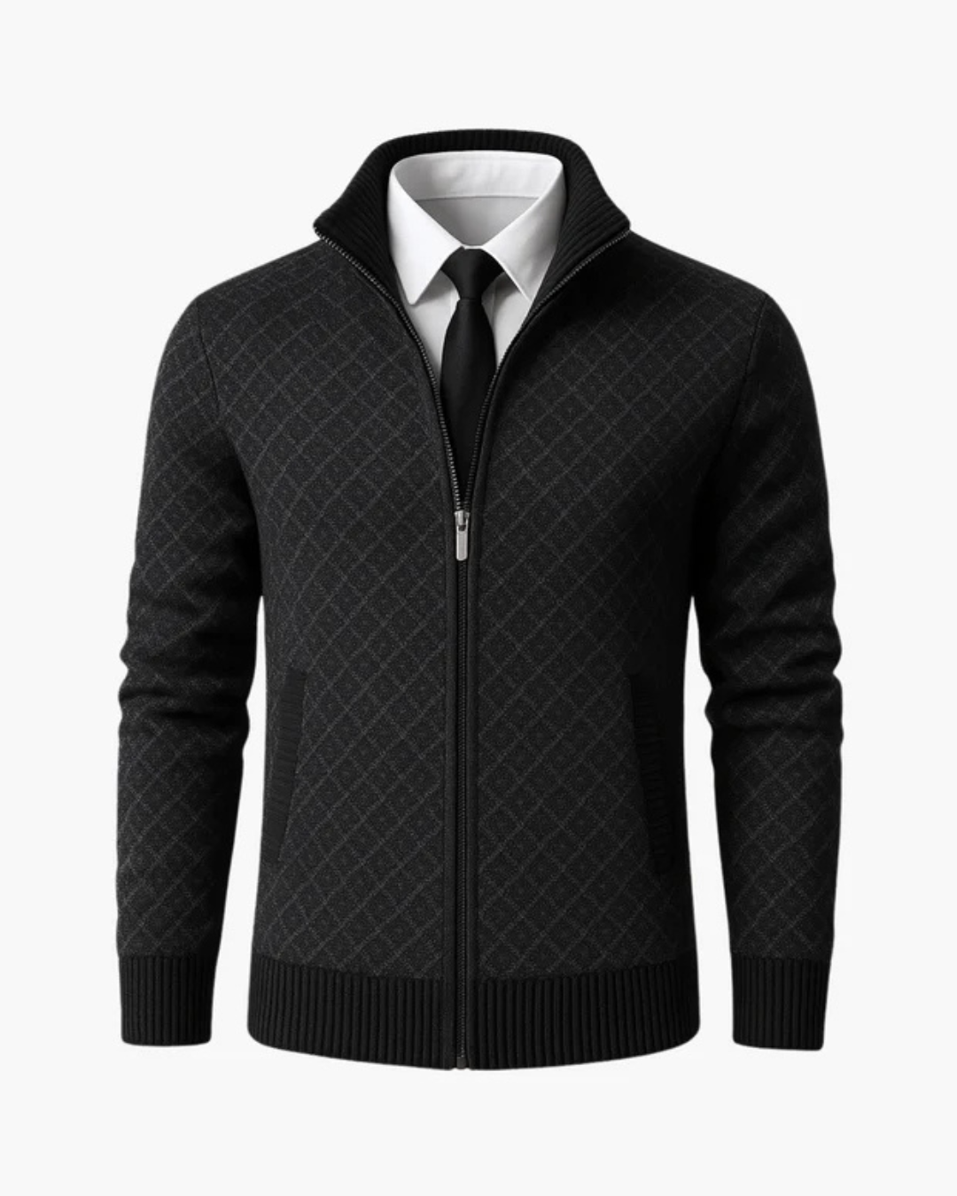 Jolyon | Checked Knit Zip Jacket with Ribbed Trims