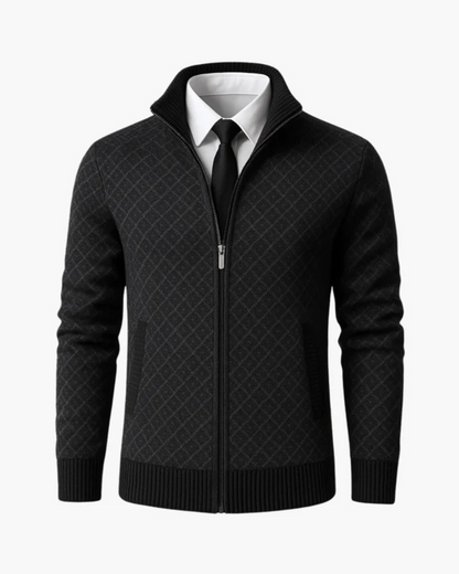 Jolyon | Checked Knit Zip Jacket with Ribbed Trims