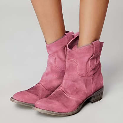 Daisy | Suede Western Cowboy Block Heel Ankle Boots
