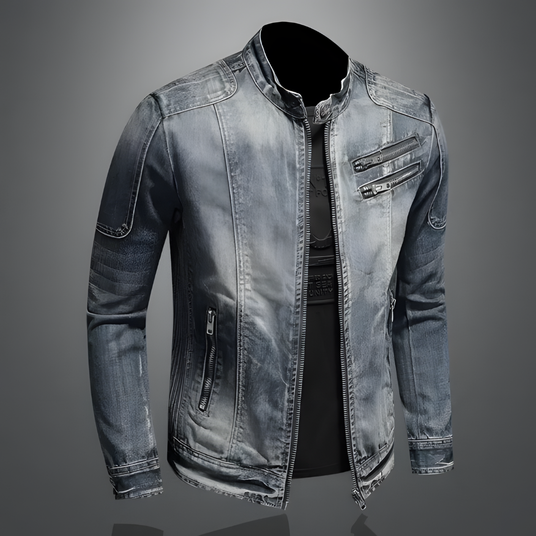 Ivo | Biker-Style Denim Jacket with Studs and Buckles