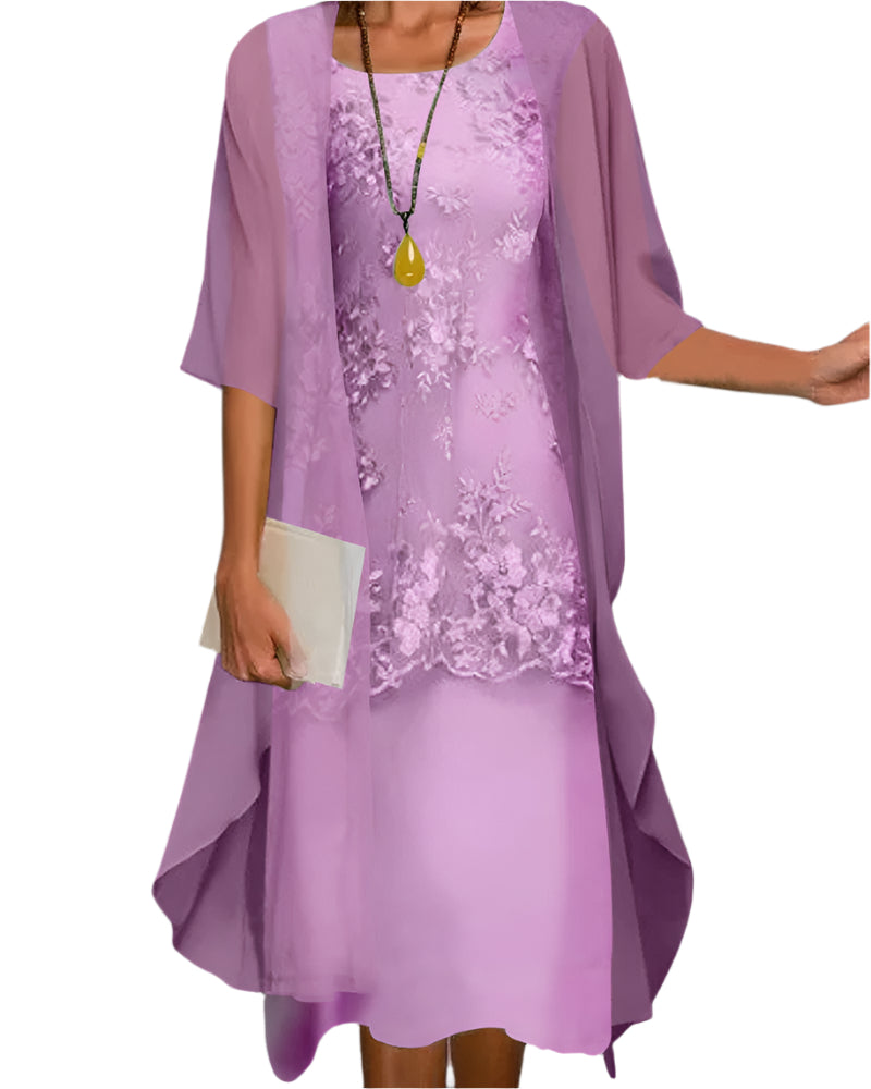 Amelia | Women's Flowing Sheer Sleeve Midi Wedding Guest Dress