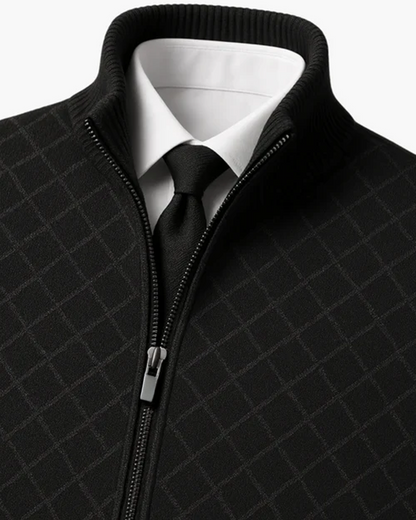 Jolyon | Checked Knit Zip Jacket with Ribbed Trims