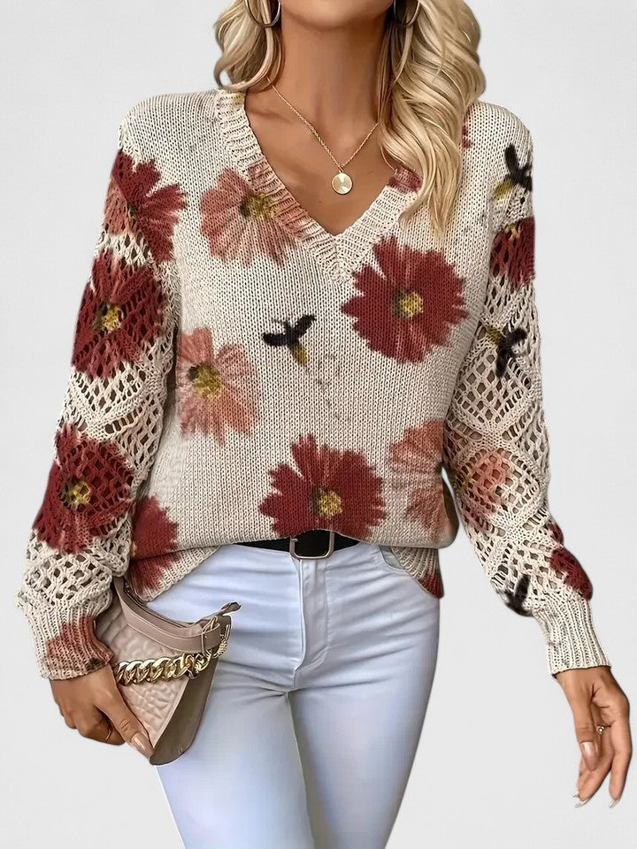 Liza | Floral Knit Lattice Sleeve Winter Cardigan