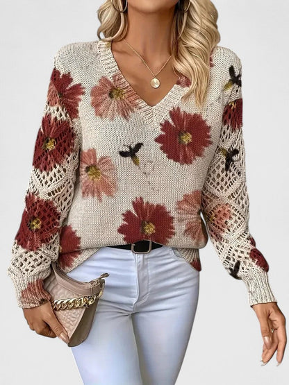 Liza | Floral Knit Lattice Sleeve Winter Cardigan
