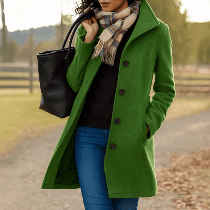 Briar | Hooded Single-Breasted Wool Coat with Side Pockets (Mid-Length)