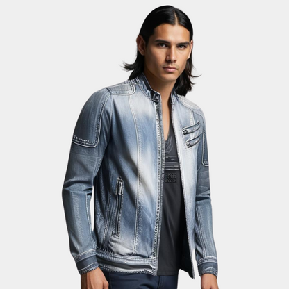 Ivo | Biker-Style Denim Jacket with Studs and Buckles