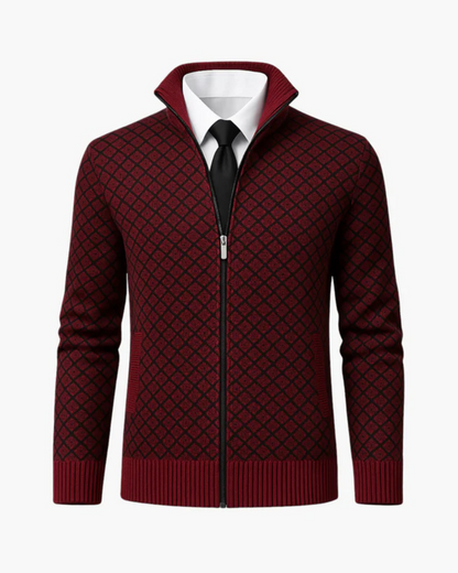Jolyon | Checked Knit Zip Jacket with Ribbed Trims