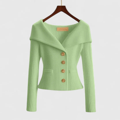 Ava | Portrait Collar Ribbed Knit Cardigan