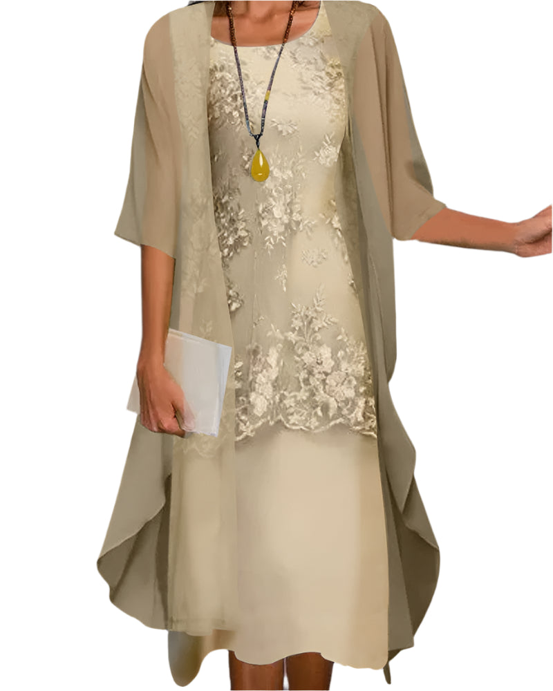 Amelia | Women's Flowing Sheer Sleeve Midi Wedding Guest Dress