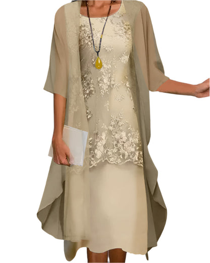 Amelia | Women's Flowing Sheer Sleeve Midi Wedding Guest Dress