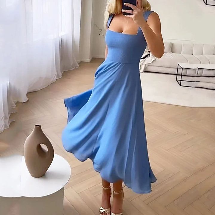 Imogen | Women's Elegant Square-Neck Midi Wedding Guest Dress