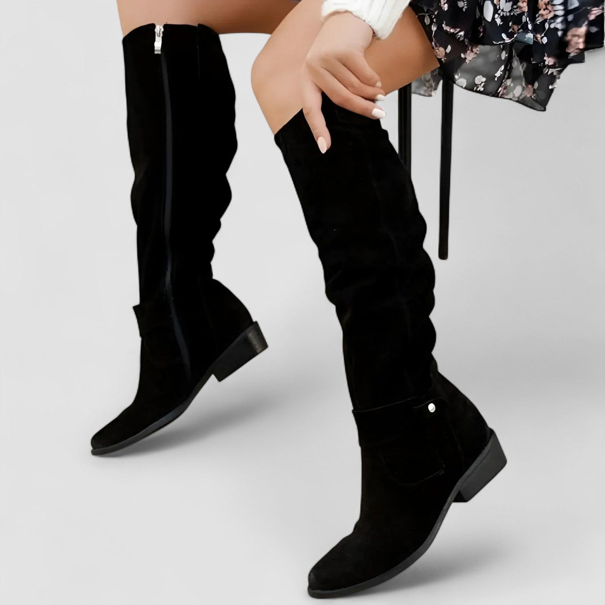 Emily | Suede Slouch Knee High Orthopedic Block Heel Boots