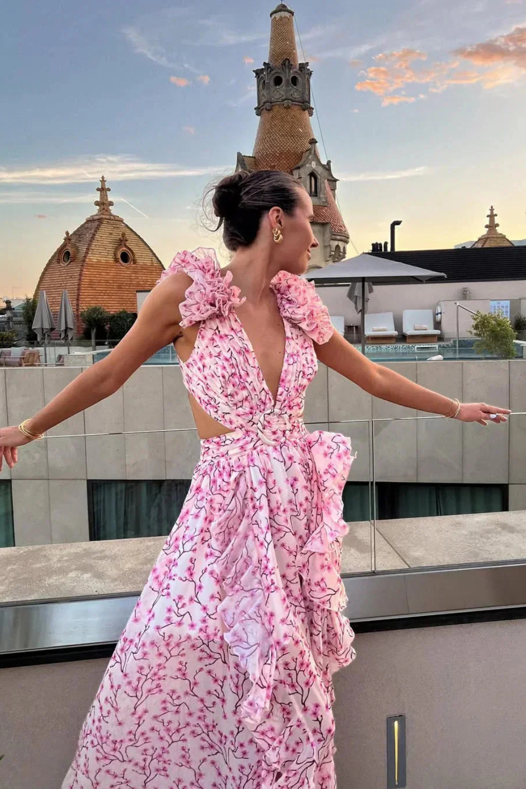 Sophie | Floral Wedding Guest V-Neck Ruffle Maxi Dress