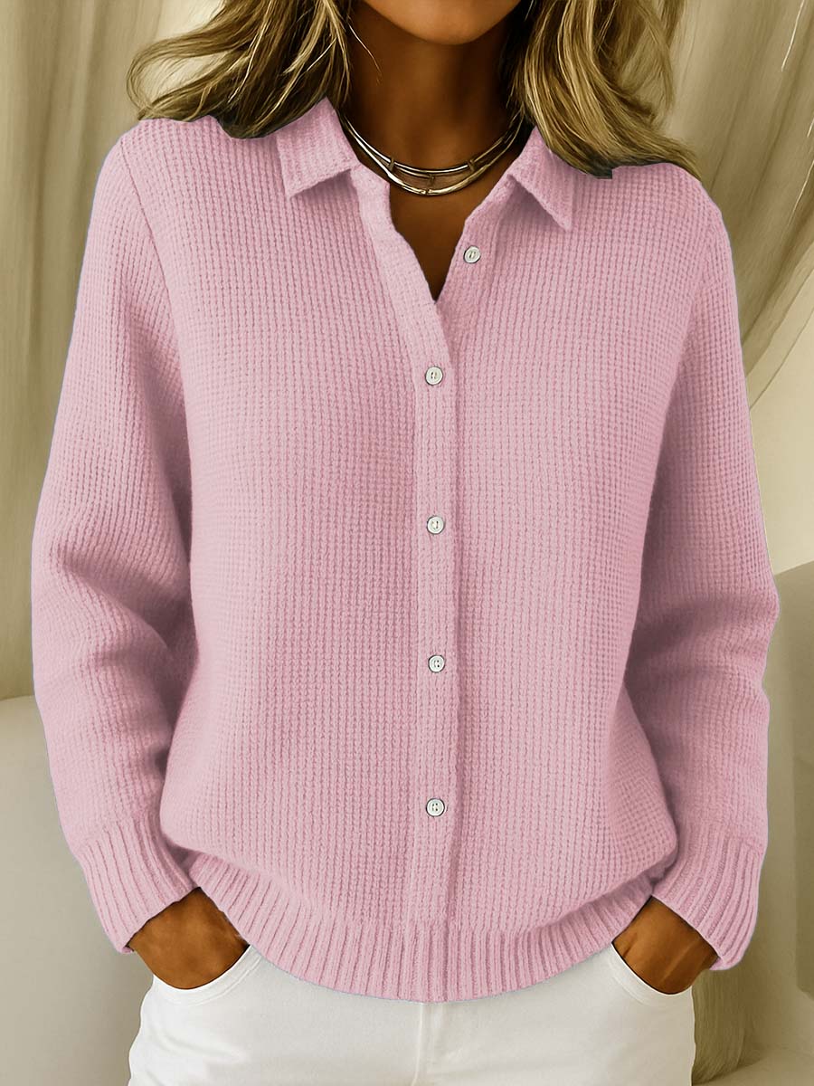 Lisa | Shirt Collar Waffle Knit Cardigan