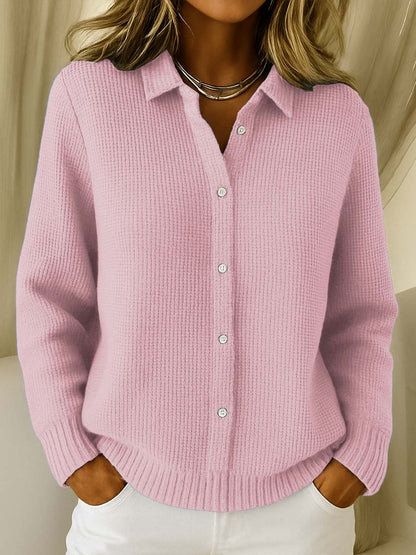 Lisa | Shirt Collar Waffle Knit Cardigan