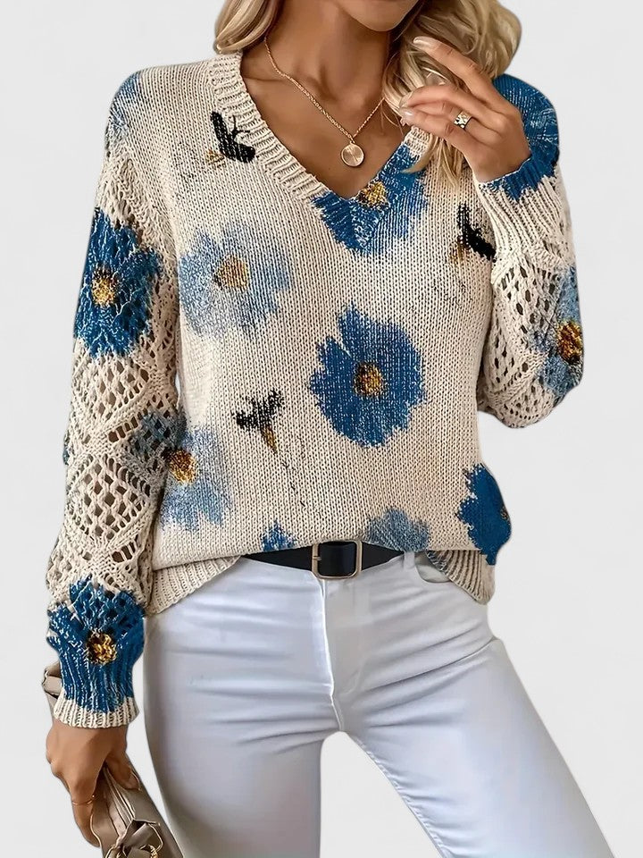Liza | Floral Knit Lattice Sleeve Winter Cardigan