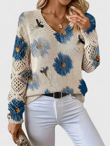 Liza | Floral Knit Lattice Sleeve Winter Cardigan