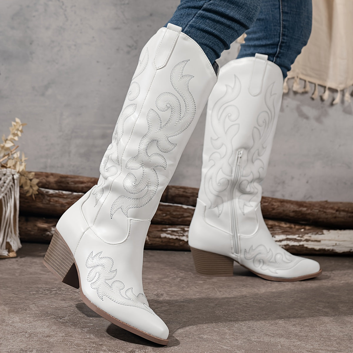 Grace | Embroidered Western Cowboy Knee High Block Heel Boots