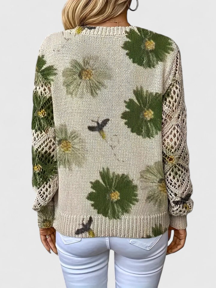 Liza | Floral Knit Lattice Sleeve Winter Cardigan