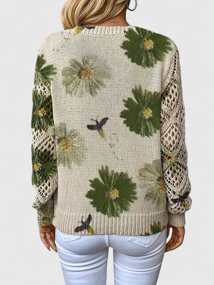 Liza | Floral Knit Lattice Sleeve Winter Cardigan
