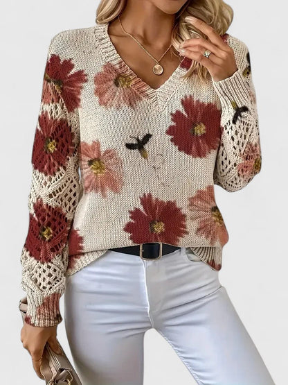 Liza | Floral Knit Lattice Sleeve Winter Cardigan