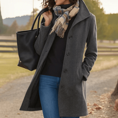 Briar | Hooded Single-Breasted Wool Coat with Side Pockets (Mid-Length)