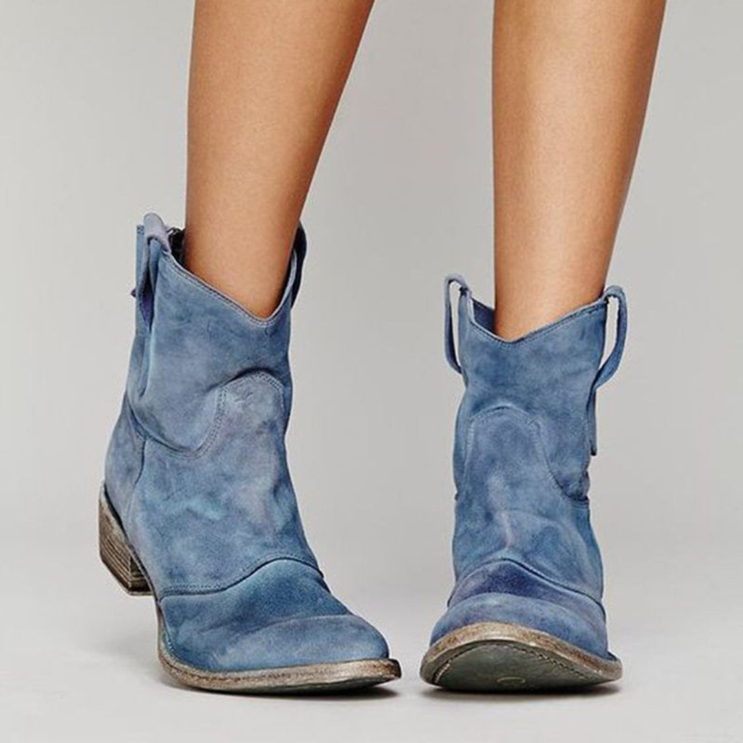 Daisy | Suede Western Cowboy Block Heel Ankle Boots