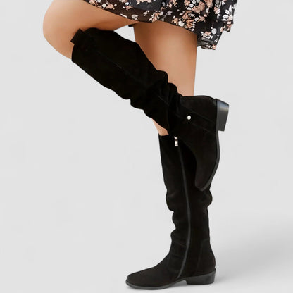 Emily | Suede Slouch Knee High Orthopedic Block Heel Boots