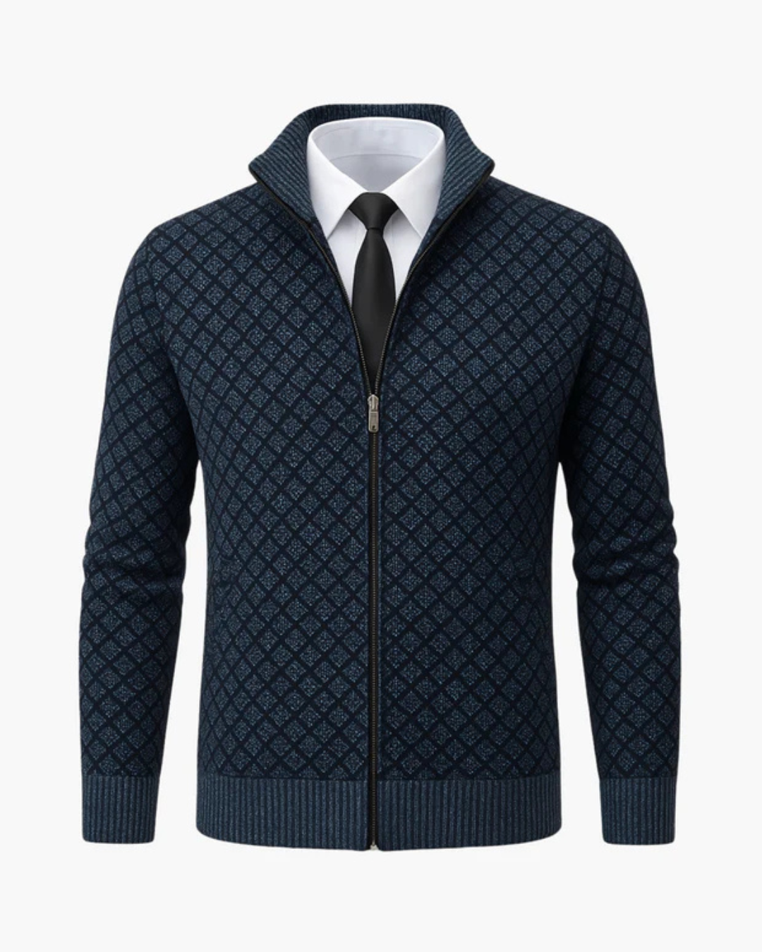 Jolyon | Checked Knit Zip Jacket with Ribbed Trims