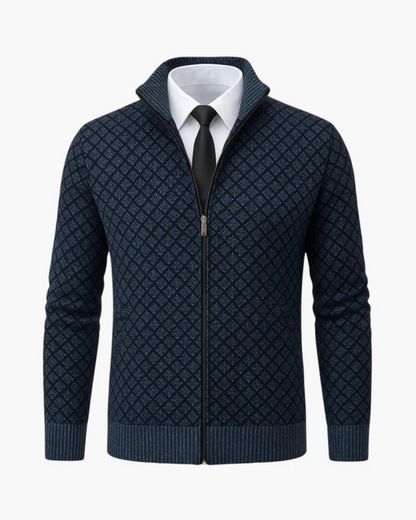 Jolyon | Checked Knit Zip Jacket with Ribbed Trims