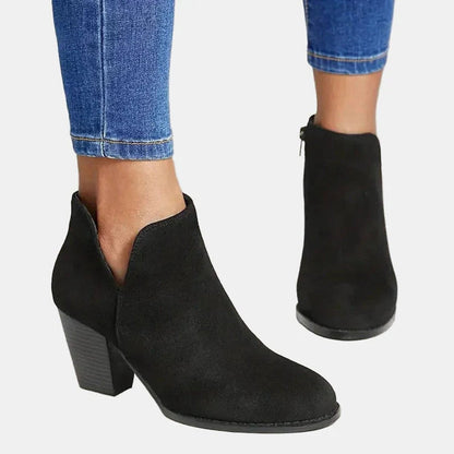 Tina | Suede Cut Out Block Heel Ankle Boots