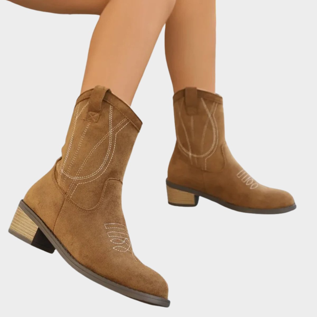 Poppy | Suede Embroidered Western Cowboy Ankle Boots